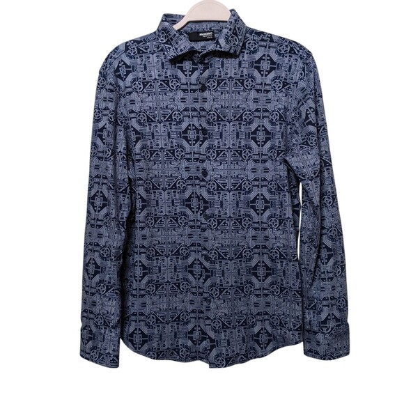 MURANO LIQUID LUXURY Men's Slim Long Sleeve Button-Up Shirt Geometric Techie Med - Picture 1 of 6